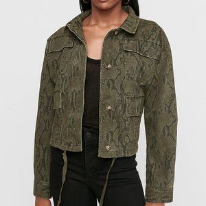 Express snakeskin print cropped twill jacket